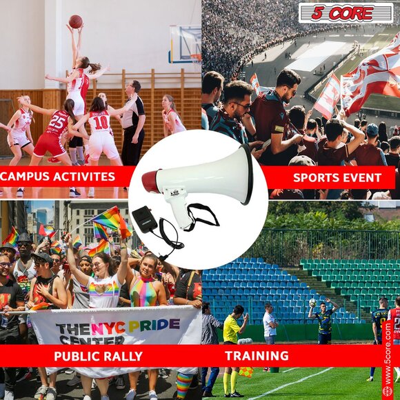 5 CORE 50W Megaphone Bullhorn Cheer Bull Horn Speaker Rechargeable 300M Range Si - Picture 9 of 12